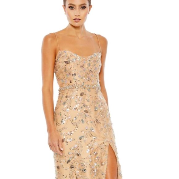 MAC DUGGAL 68049 SLEEVELESS LACE UP BACK NUDE GOWN sz 4 - Picture 3 of 6